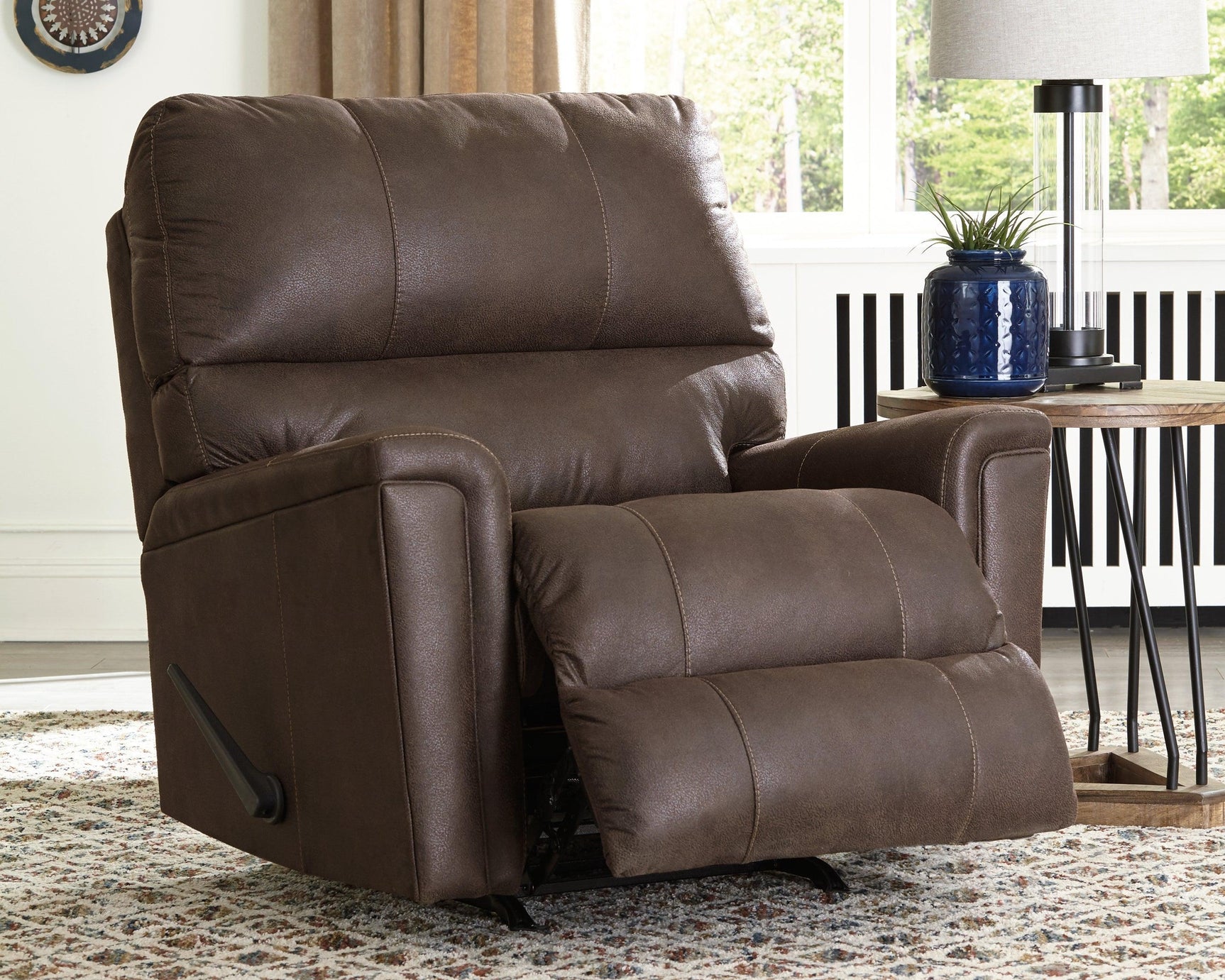 Navi Smoke Faux Leather Recliner - Ella Furniture
