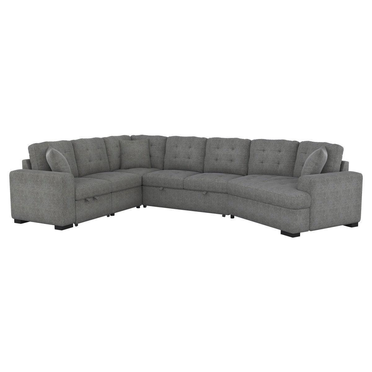 Logansport Gray Chenille Fabric Upholstery 4-Piece Sectional With Pull-out Bed And Pull-out Ottoman - Ella Furniture