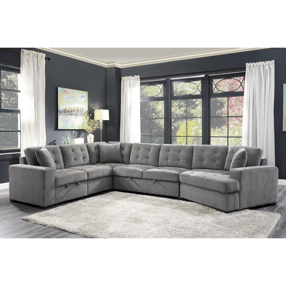 Logansport Gray Chenille Fabric Upholstery 4-Piece Sectional With Pull-out Bed And Pull-out Ottoman - Ella Furniture