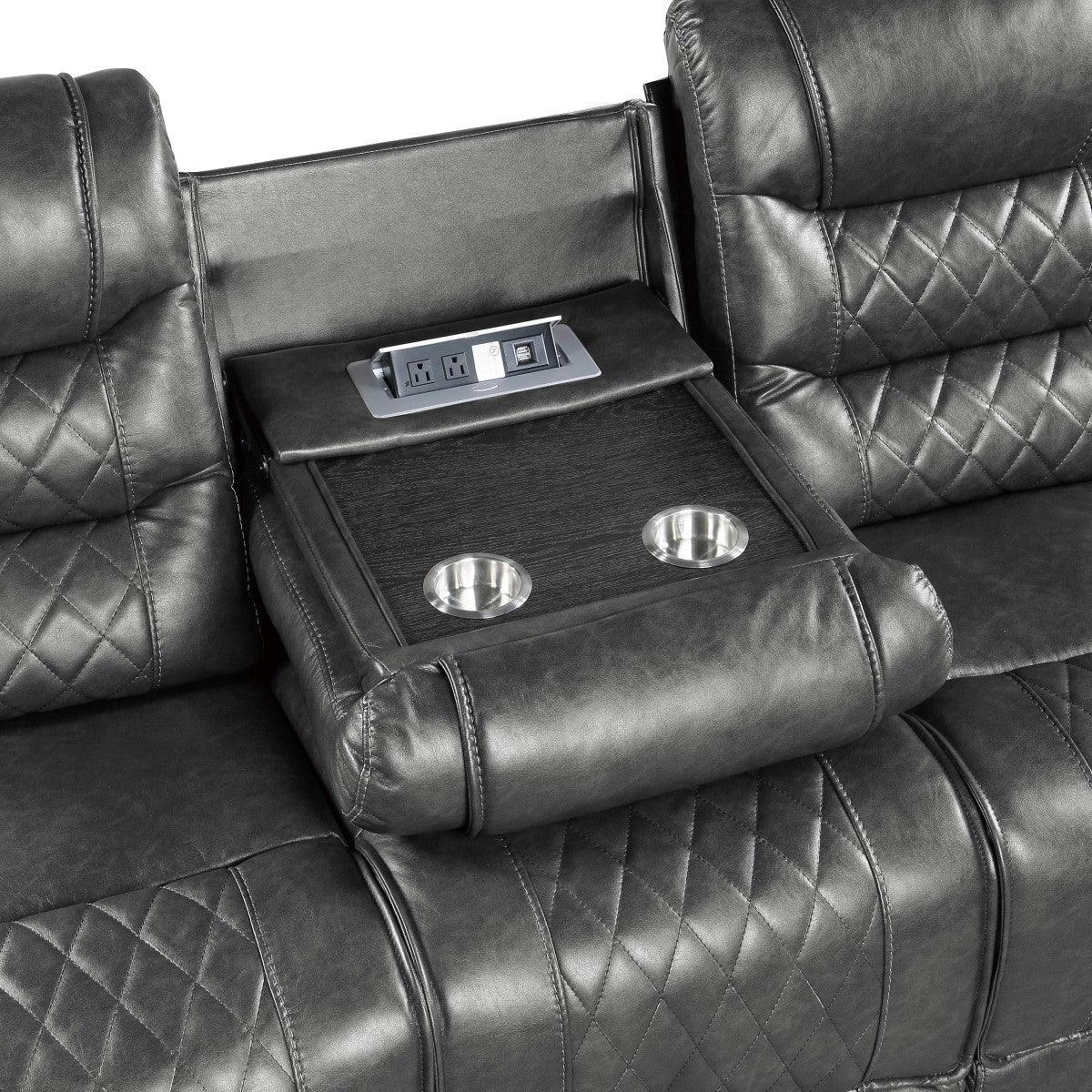 Putnam Gray Solid Wood And Plywood Polished Microfiber Upholstery Power Double Reclining Sofa - Ella Furniture