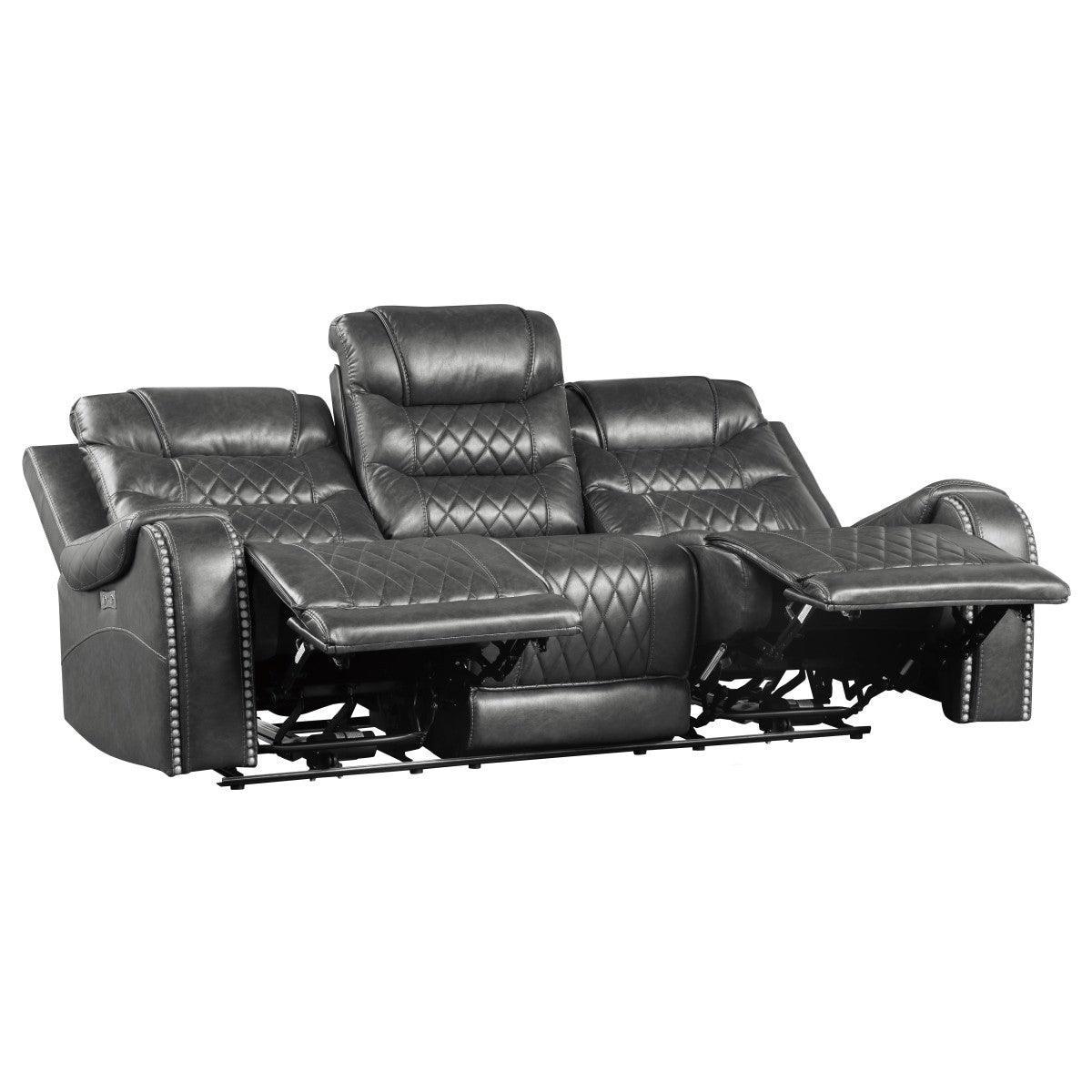 Putnam Gray Solid Wood And Plywood Polished Microfiber Upholstery Power Double Reclining Sofa - Ella Furniture
