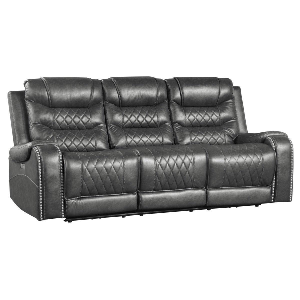 Putnam Gray Solid Wood And Plywood Polished Microfiber Upholstery Power Double Reclining Sofa - Ella Furniture