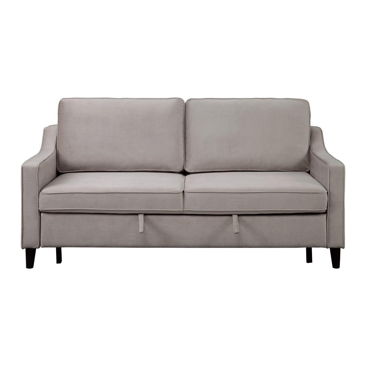 Adelia Cobblestone Solid Wood Velvet Fabric Upholstery Convertible Studio Sofa With Pull-out Bed - Ella Furniture