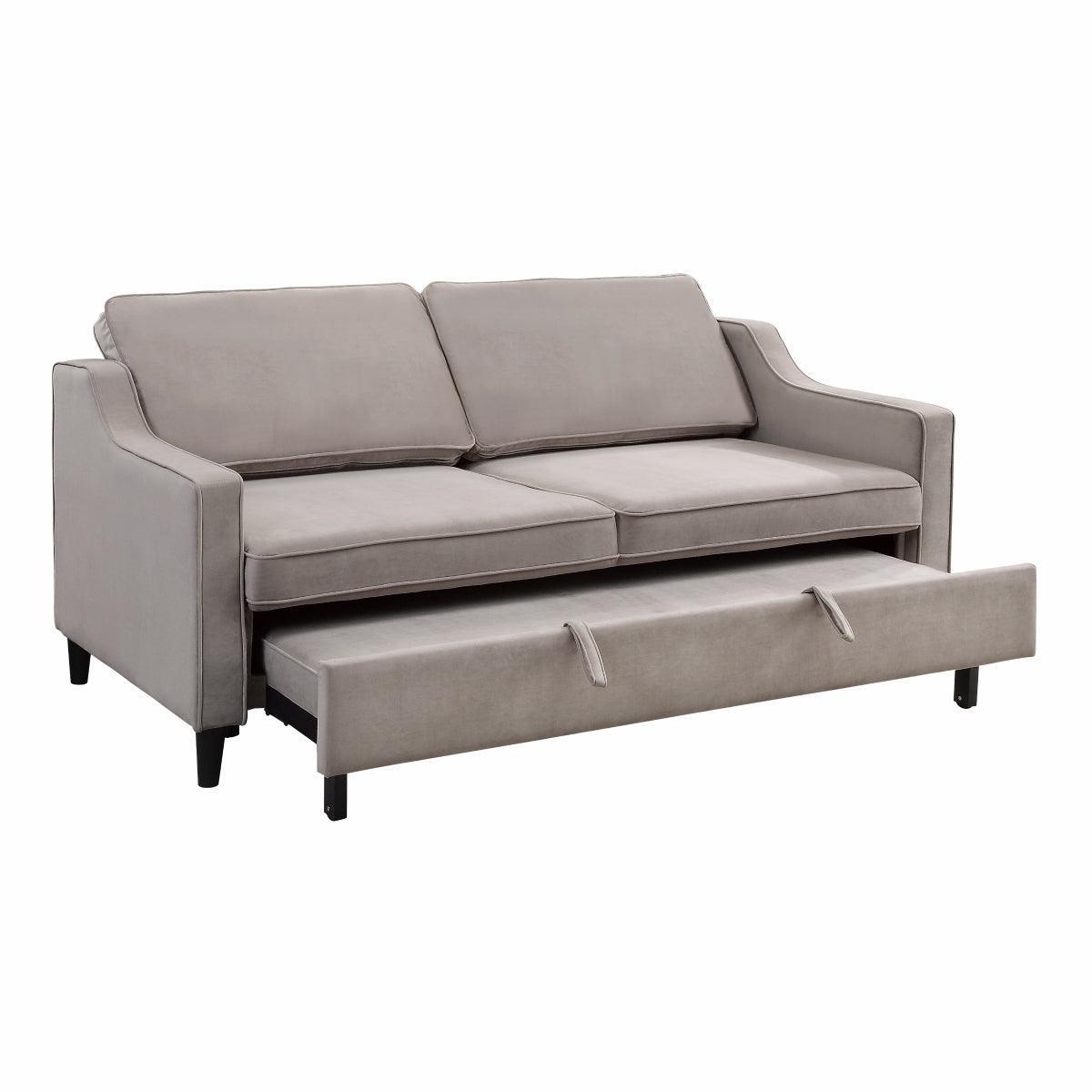 Adelia Cobblestone Solid Wood, Plywood Velvet Upholstered Convertible Studio Sofa With Pull-out Bed - Ella Furniture