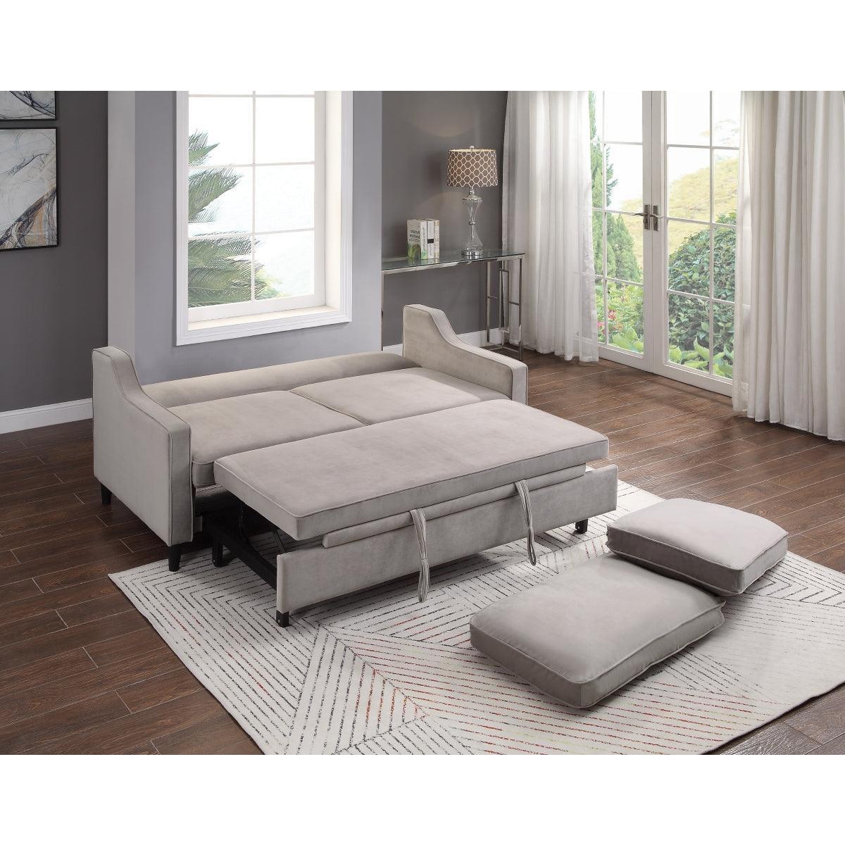Adelia Cobblestone Solid Wood, Plywood Velvet Upholstered Convertible Studio Sofa With Pull-out Bed - Ella Furniture