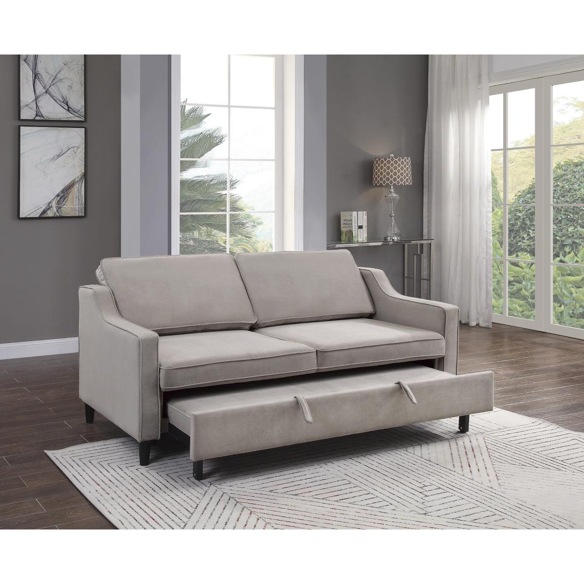 Adelia Cobblestone Solid Wood, Plywood Velvet Upholstered Convertible Studio Sofa With Pull-out Bed - Ella Furniture