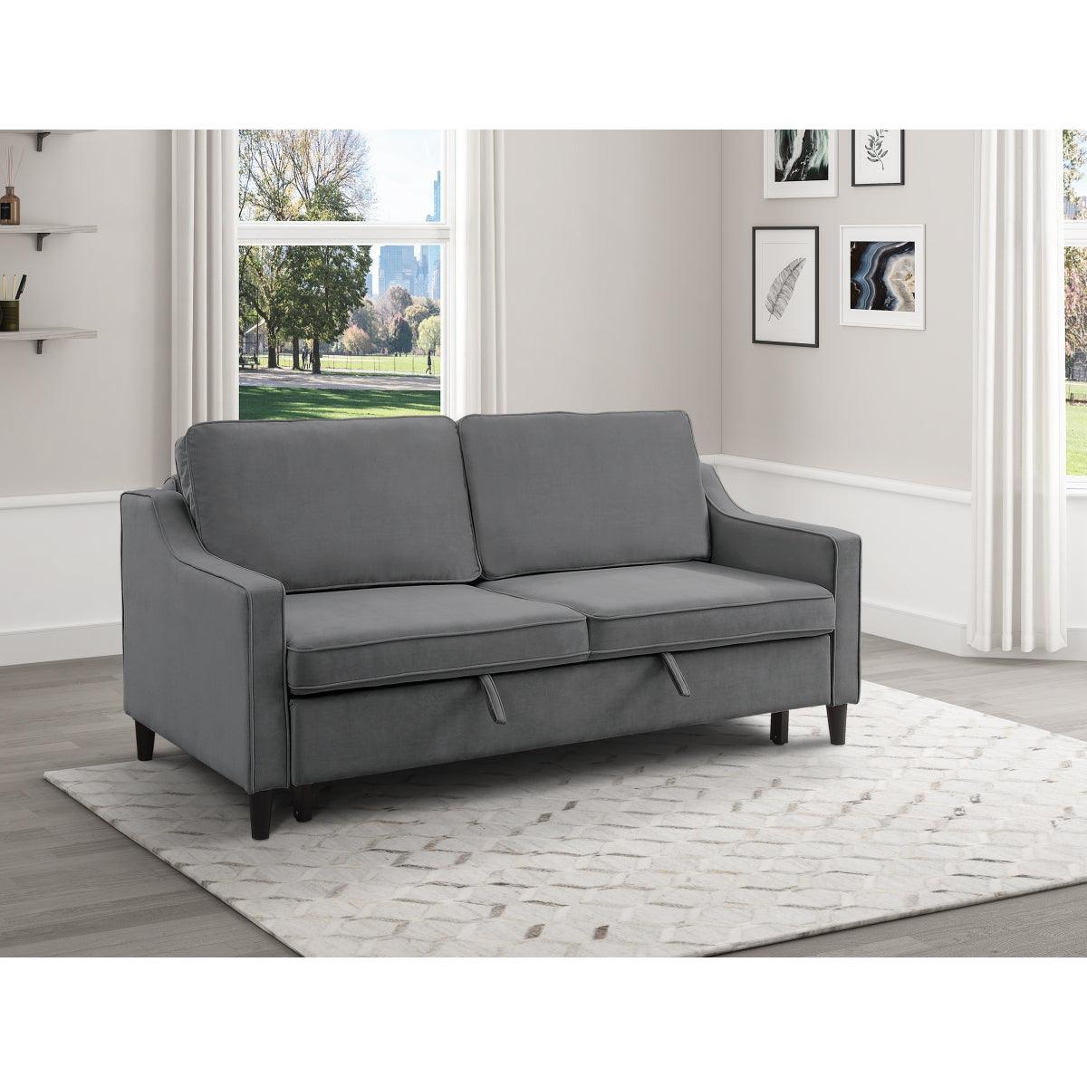 Adelia Dark Gray Solid Wood Velvet Fabric Upholstery Convertible Studio Sofa With Pull-out Bed - Ella Furniture