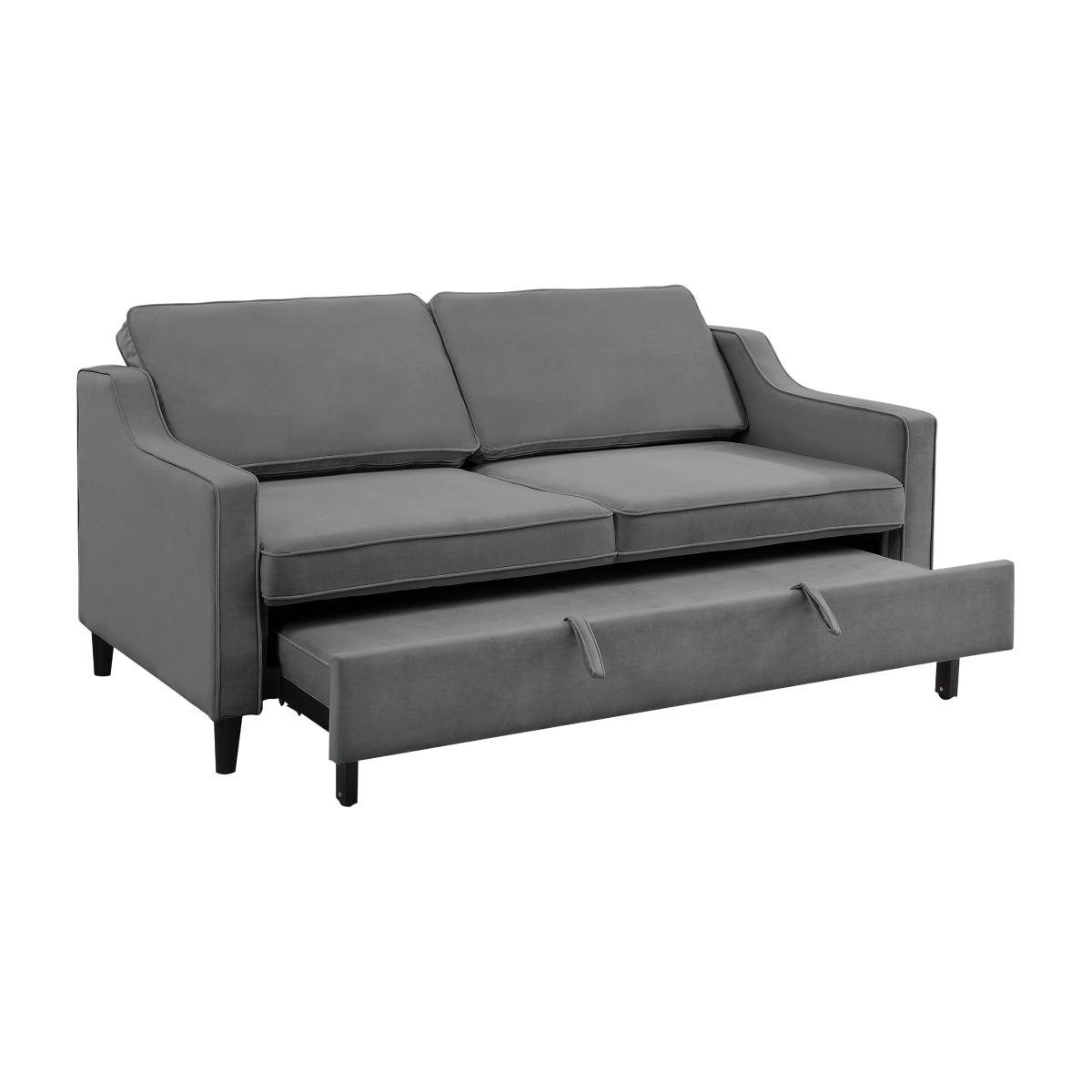 Adelia Dark Gray Solid Wood Velvet Fabric Upholstered Convertible Studio Sofa With Pull-out Bed - Ella Furniture