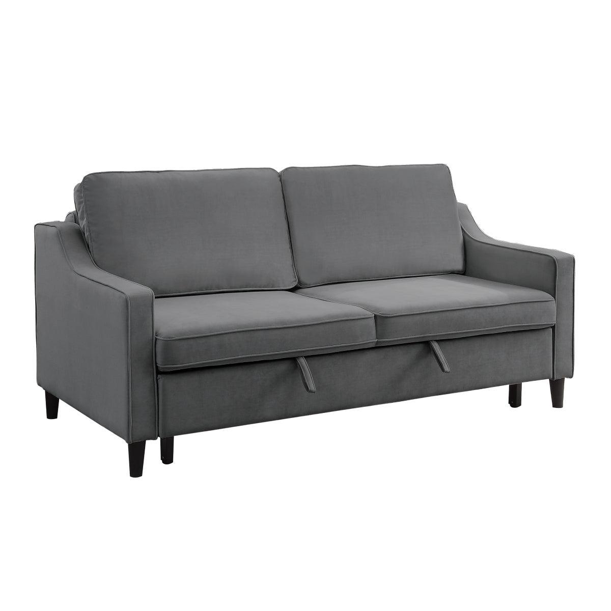 Adelia Dark Gray Solid Wood Velvet Fabric Upholstered Convertible Studio Sofa With Pull-out Bed - Ella Furniture