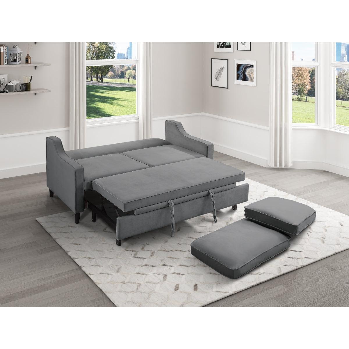 Adelia Dark Gray Solid Wood Velvet Fabric Upholstered Convertible Studio Sofa With Pull-out Bed - Ella Furniture