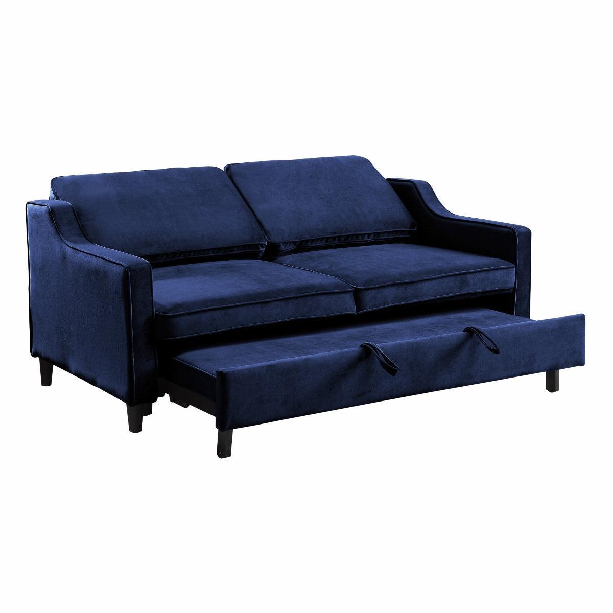 Adelia Navy Solid Wood, Plywood Velvet Fabric Upholstery Convertible Studio Sofa With Pull-out Bed - Ella Furniture