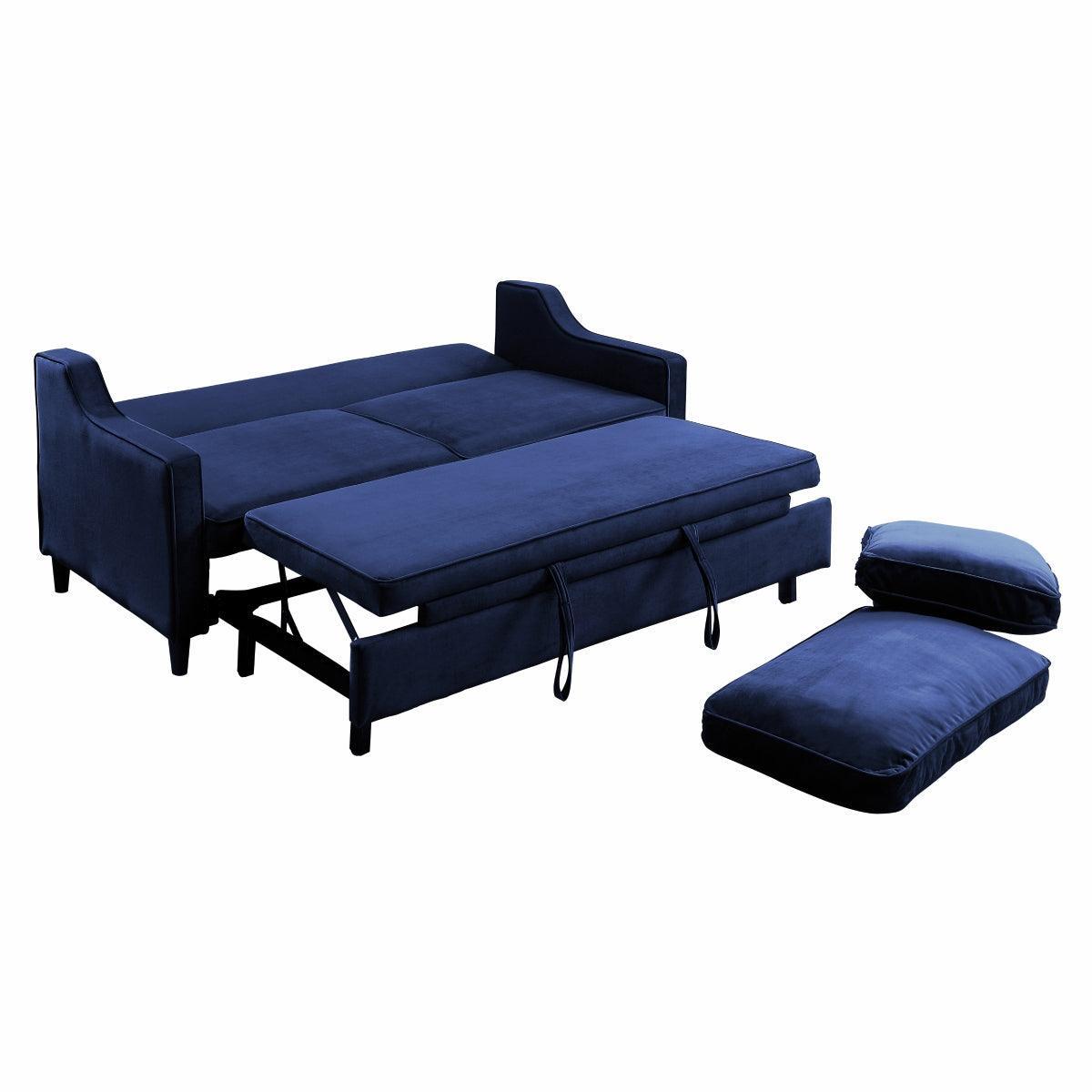 Adelia Navy Solid Wood, Plywood Velvet Fabric Upholstered Convertible Studio Sofa With Pull-out Bed - Ella Furniture