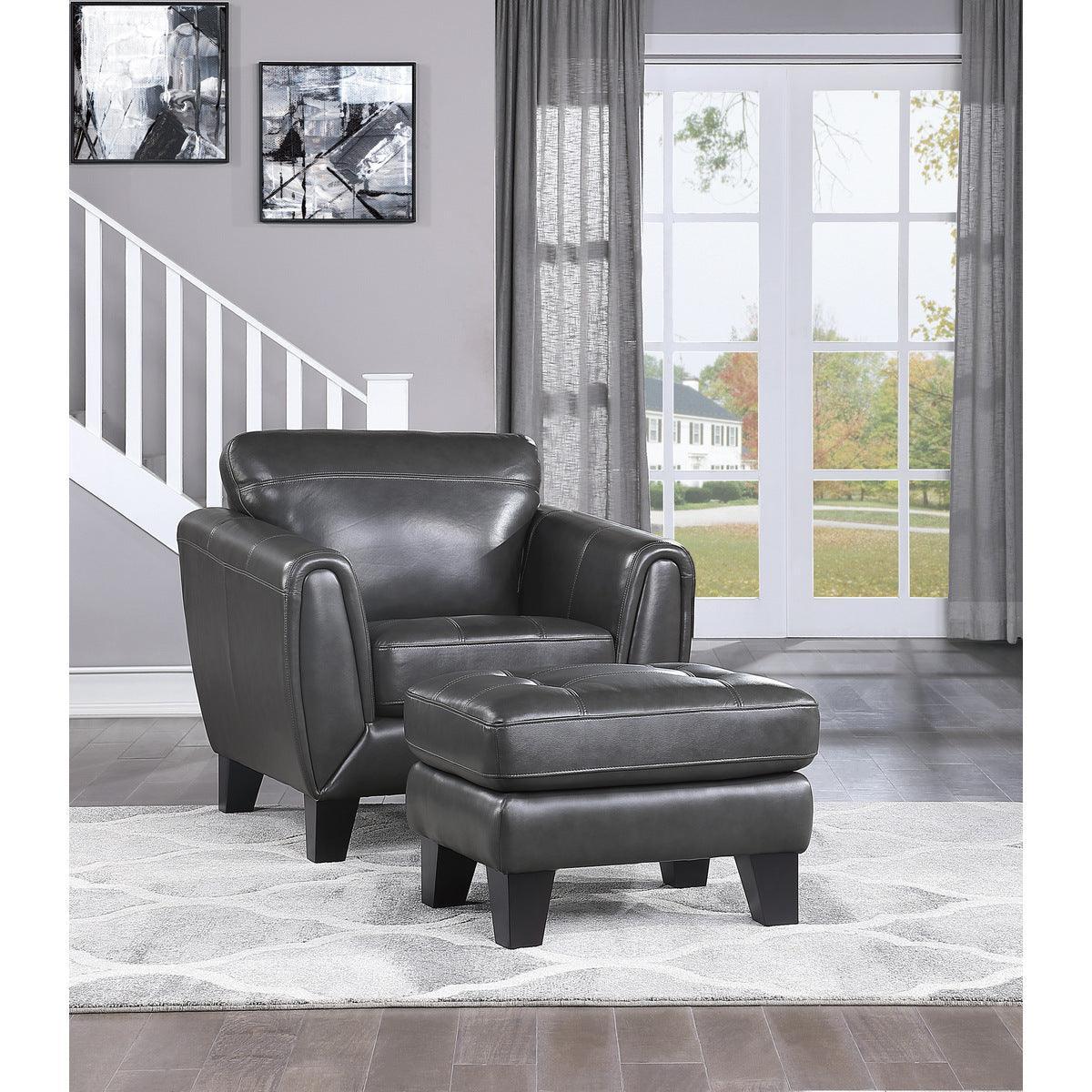 Spivey Dark Gray Solid Wood And Plywood Top Grain Leather Faux Leather Upholstery Chair - Ella Furniture