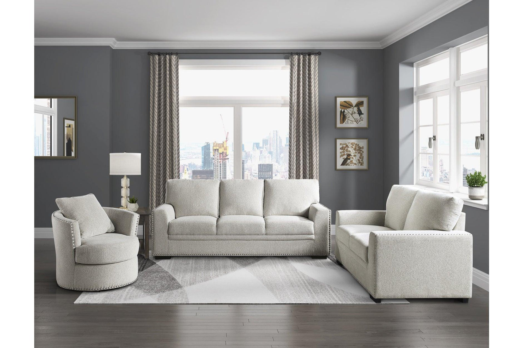 Morelia Beige Casual Solid Wood And Plywood Chenille Fabric Upholstery 2Pc Set: Sofa, Love - Ella Furniture