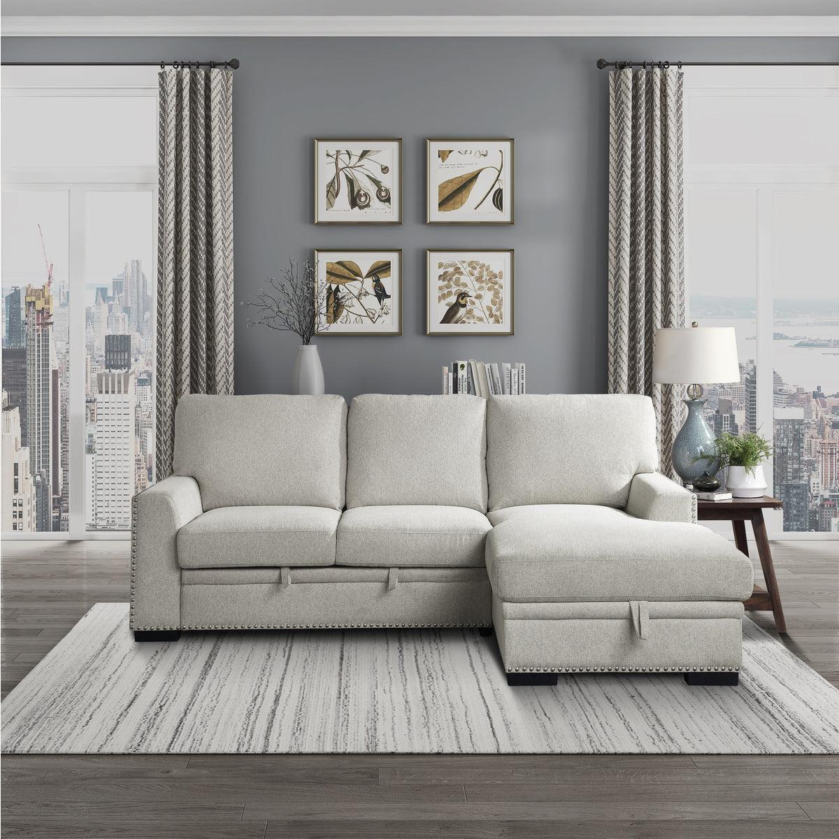 Morelia Beige Chenille Fabric Upholstery 2-Piece Sectional With Pull-out Bed And Right Chaise - Ella Furniture