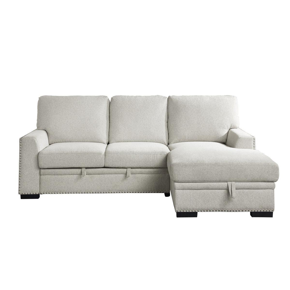 Morelia Beige Chenille Fabric Upholstery 2-Piece Sectional With Pull-out Bed And Right Chaise - Ella Furniture