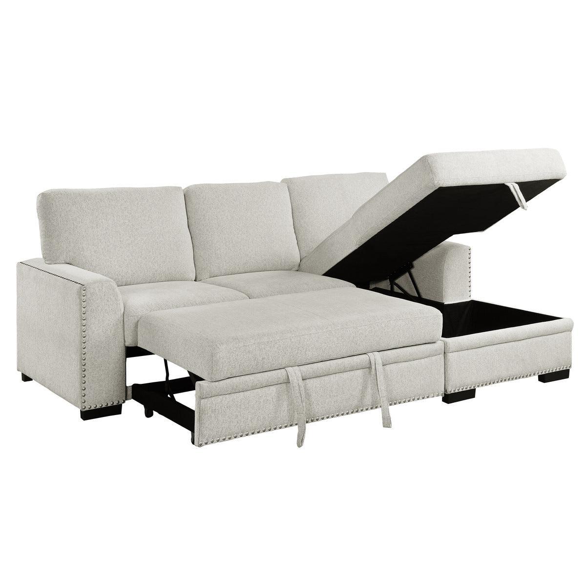 Morelia Beige Chenille Fabric Upholstery 2-Piece Sectional With Pull-out Bed And Right Chaise - Ella Furniture