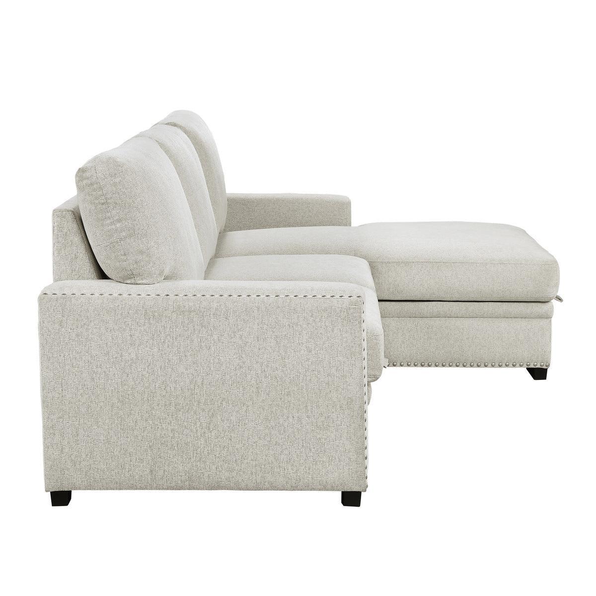 Morelia Beige Chenille Fabric Upholstery 2-Piece Sectional With Pull-out Bed And Right Chaise - Ella Furniture