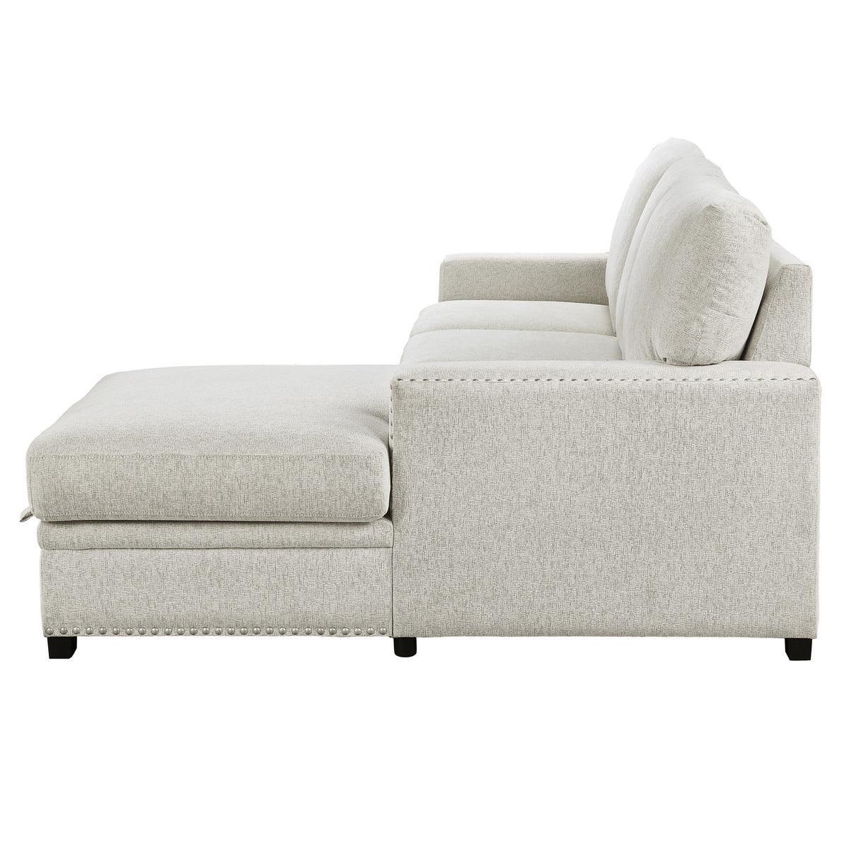 Morelia Beige Chenille Fabric Upholstery 2-Piece Sectional With Pull-out Bed And Right Chaise - Ella Furniture