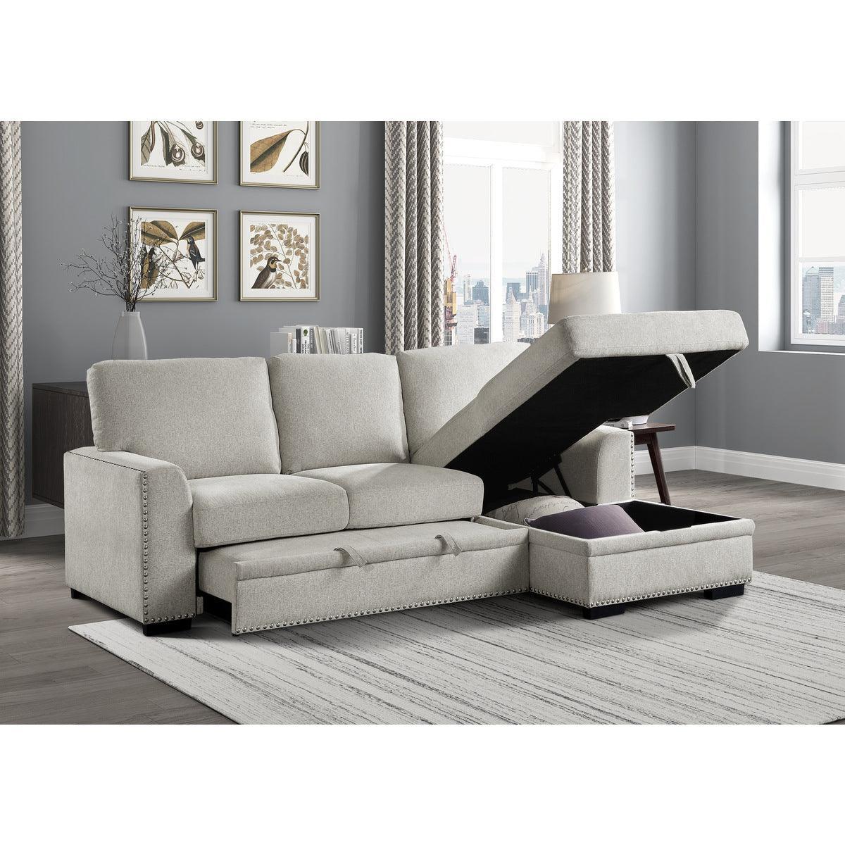 Morelia Beige Chenille Fabric Upholstery 2-Piece Sectional With Pull-out Bed And Right Chaise - Ella Furniture