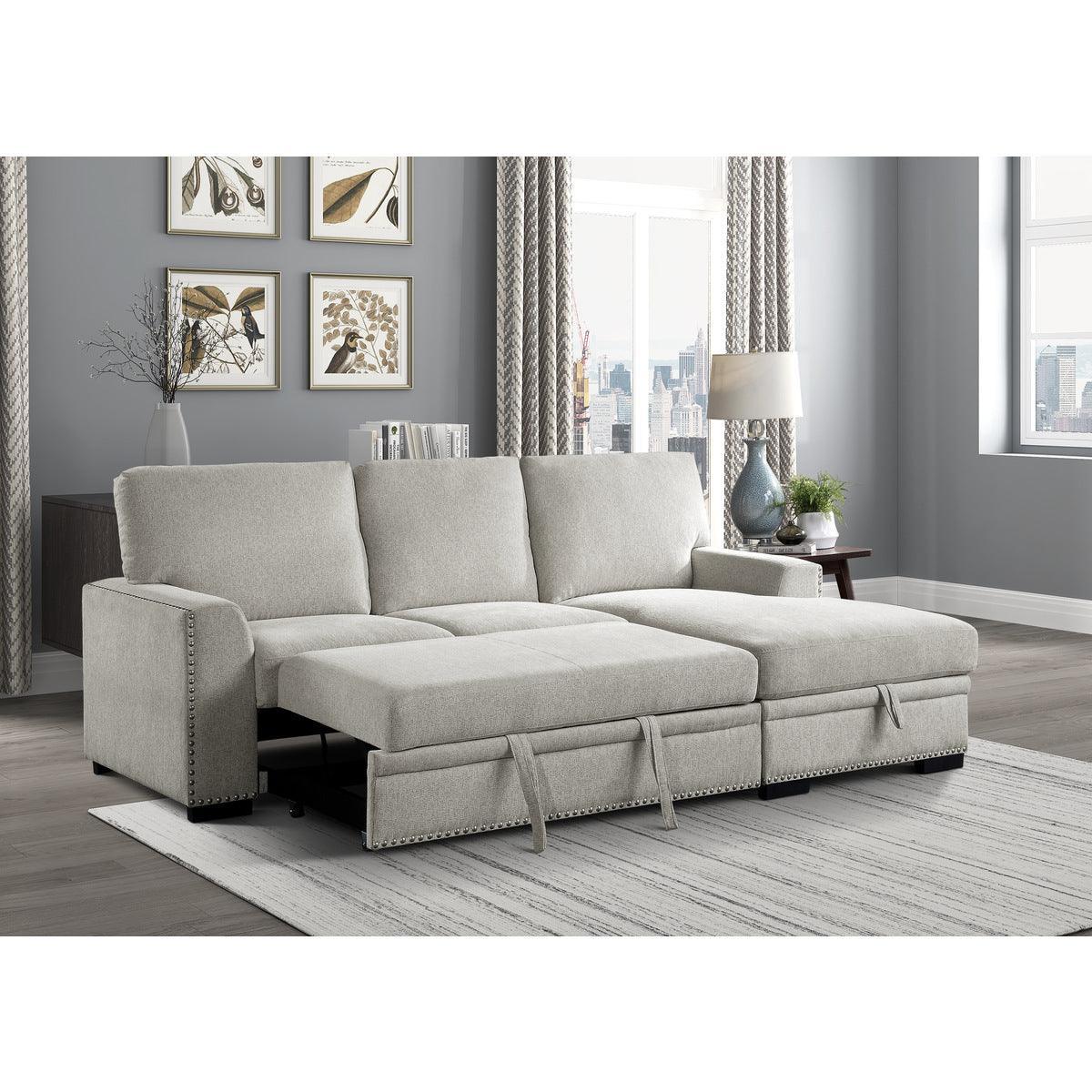 Morelia Beige Chenille Fabric Upholstery 2-Piece Sectional With Pull-out Bed And Right Chaise - Ella Furniture