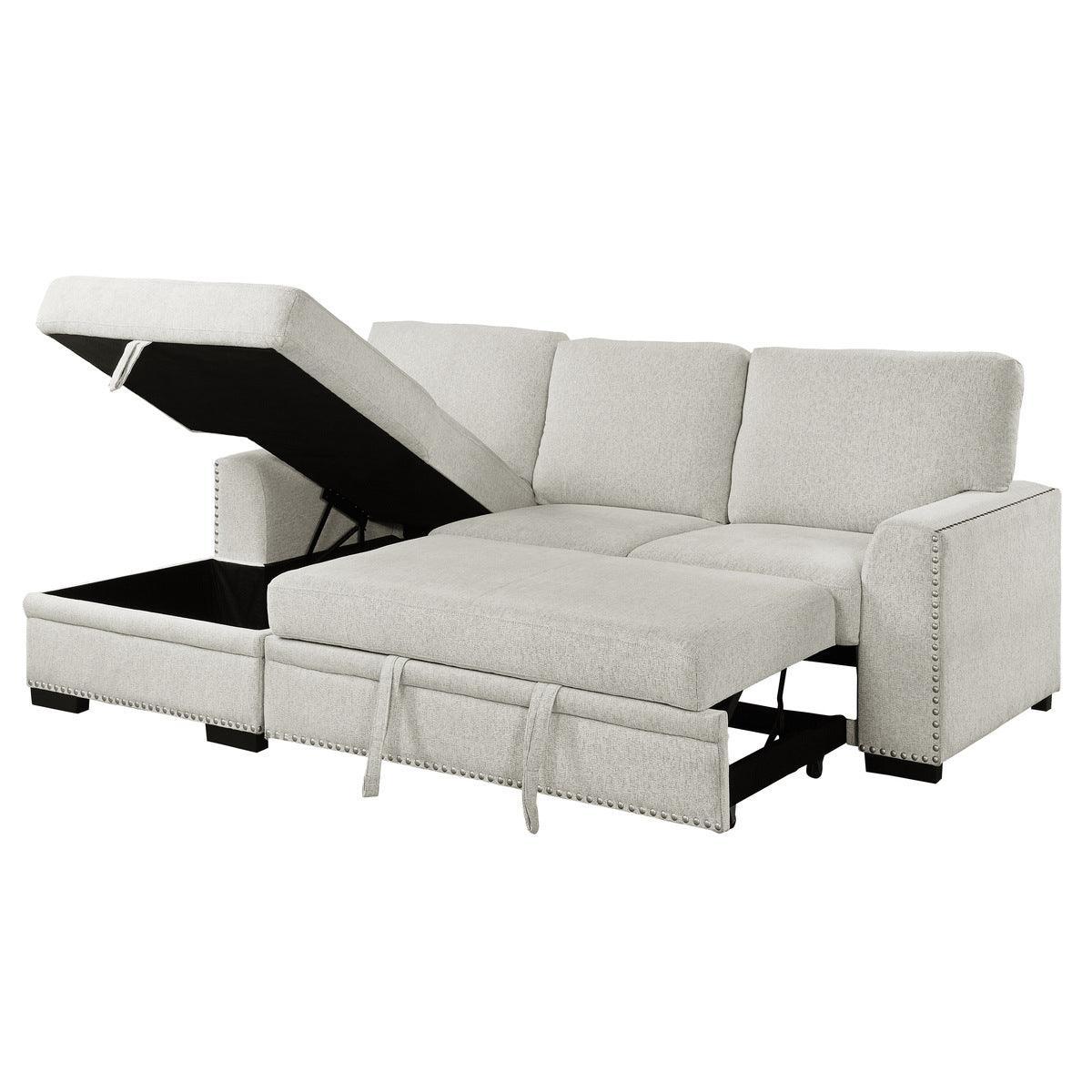 Morelia Beige Chenille Fabric Upholstery 2-Piece Sectional With Pull-out Bed And Left Chaise - Ella Furniture