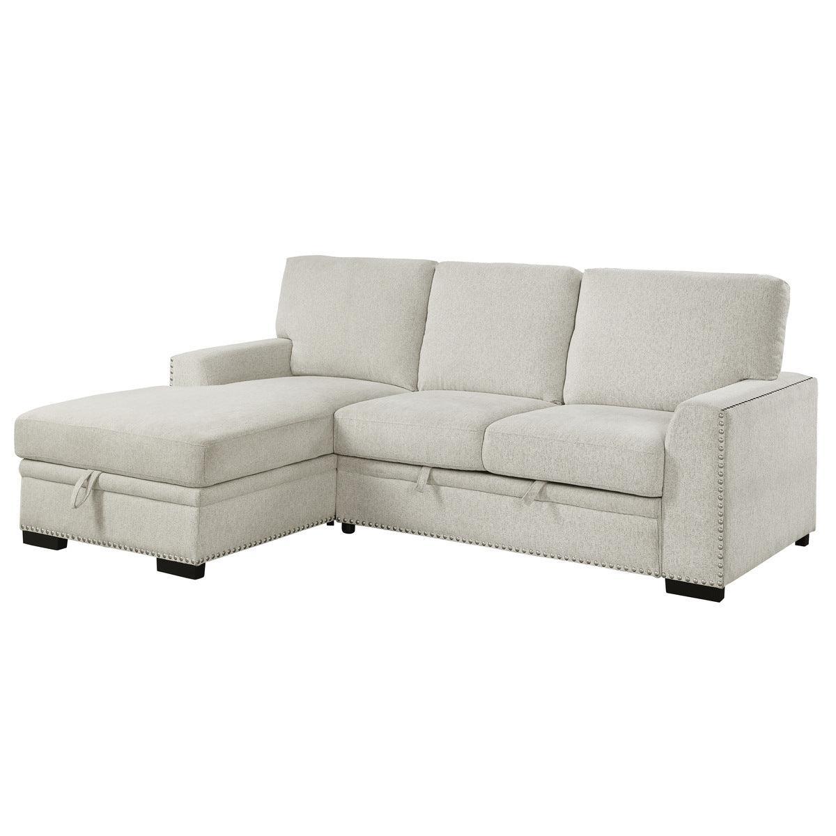 Morelia Beige Chenille Fabric Upholstery 2-Piece Sectional With Pull-out Bed And Left Chaise - Ella Furniture