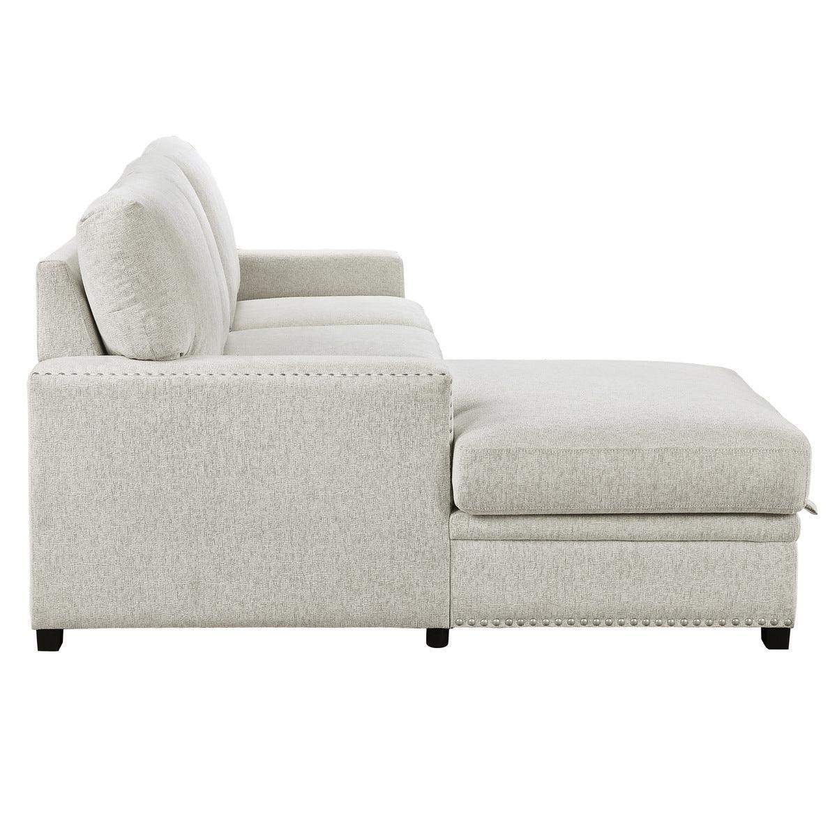 Morelia Beige Chenille Fabric Upholstery 2-Piece Sectional With Pull-out Bed And Left Chaise - Ella Furniture