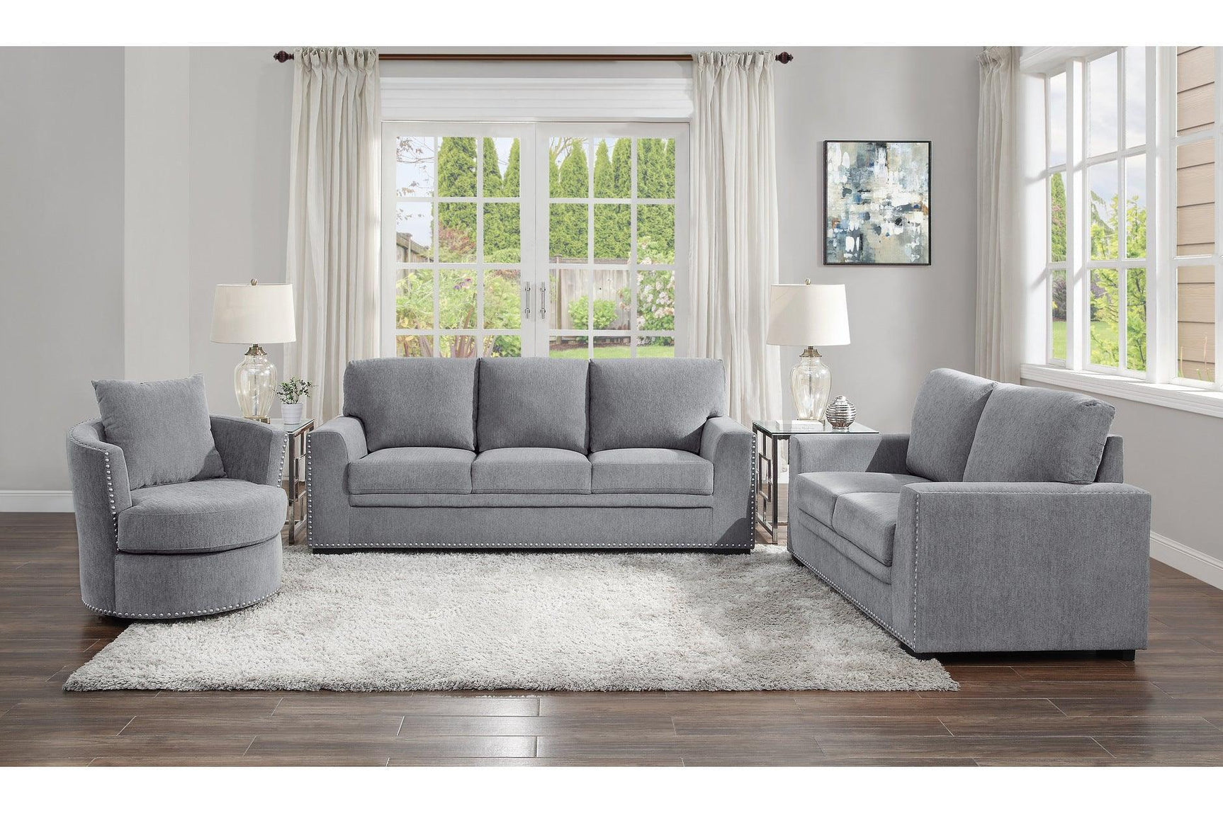 Morelia Dark Gray Solid Wood And Plywood Chenille Fabric Upholstery 2Pc Set: Sofa, Love - Ella Furniture
