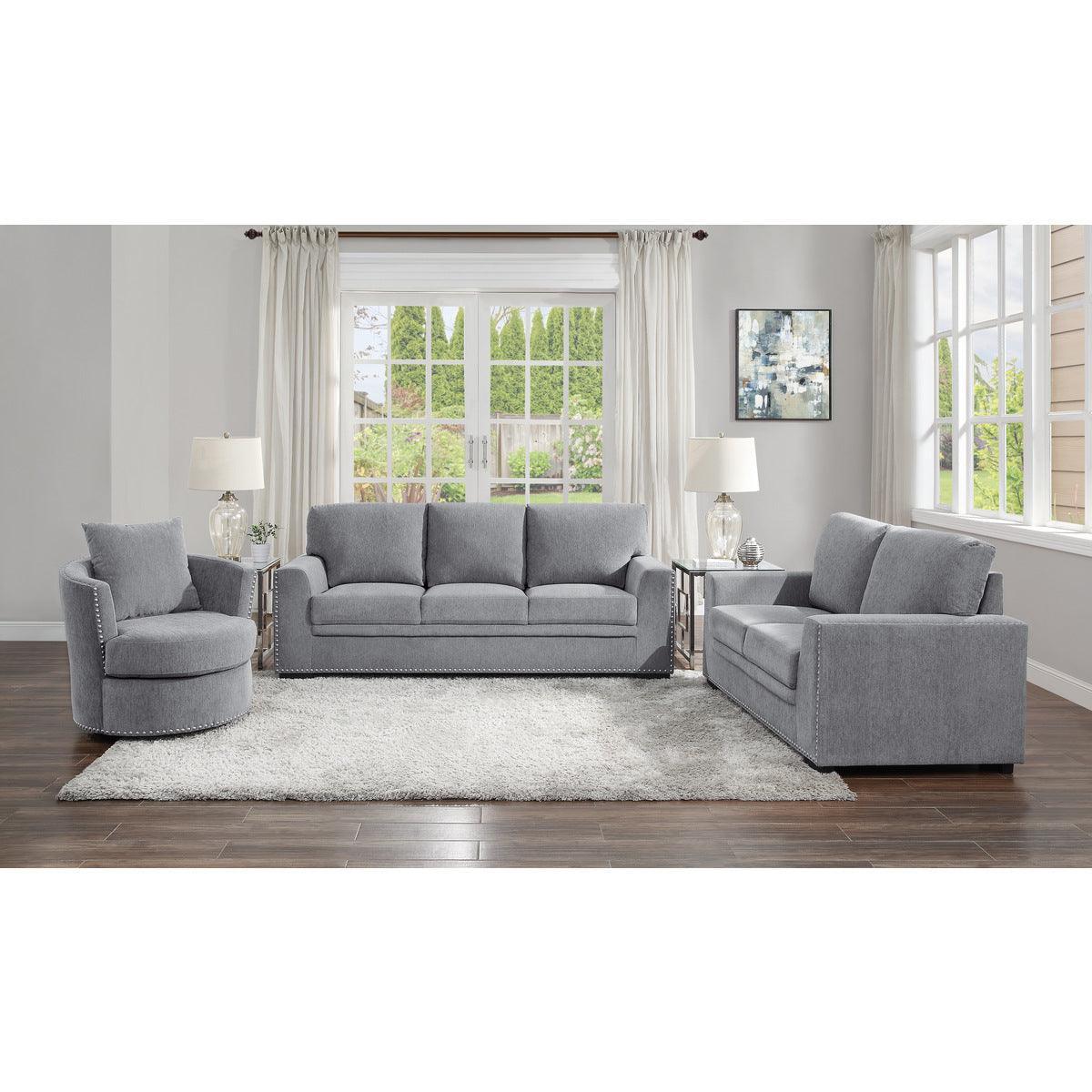 Morelia Gray Casual Solid Wood And Plywood Chenille Fabric Upholstery Swivel Chair - Ella Furniture