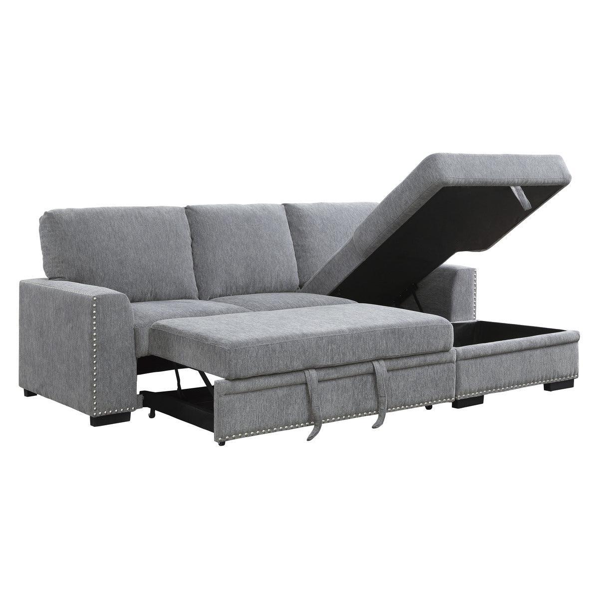 Morelia Gray Chenille Fabric Upholstery 2-Piece Sectional With Pull-out Bed And Right Chaise - Ella Furniture
