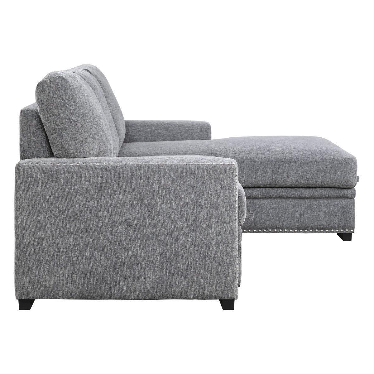 Morelia Gray Chenille Fabric Upholstery 2-Piece Sectional With Pull-out Bed And Right Chaise - Ella Furniture