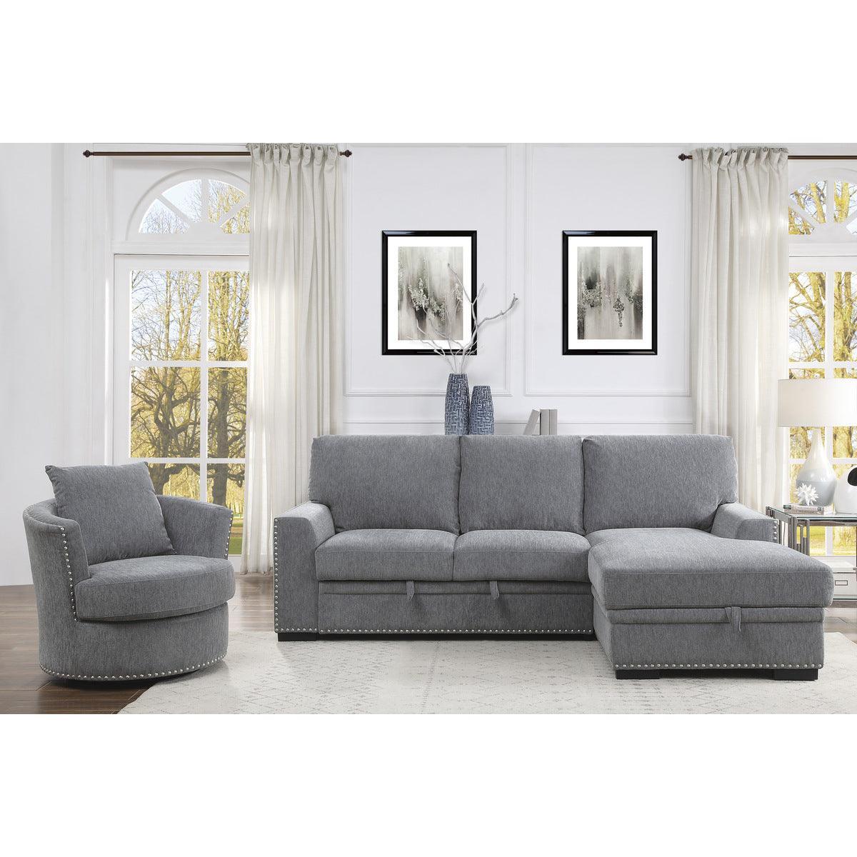 Morelia Gray Chenille Fabric Upholstery 2-Piece Sectional With Pull-out Bed And Right Chaise - Ella Furniture