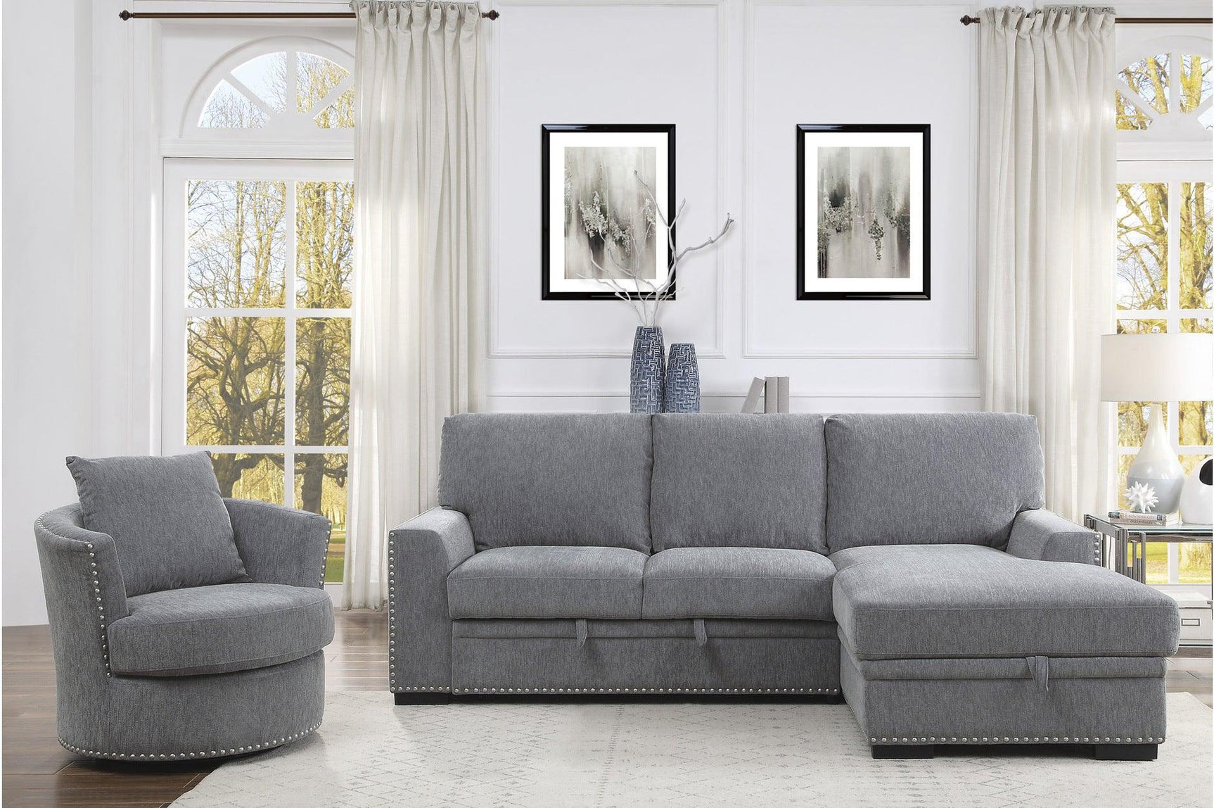 Morelia Dark Gray Solid Wood And Plywood Chenille Fabric Upholstery 2Pc Set: Sofa, Love - Ella Furniture