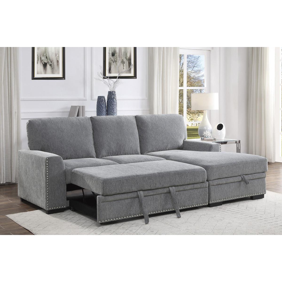Morelia Gray Chenille Fabric Upholstery 2-Piece Sectional With Pull-out Bed And Right Chaise - Ella Furniture
