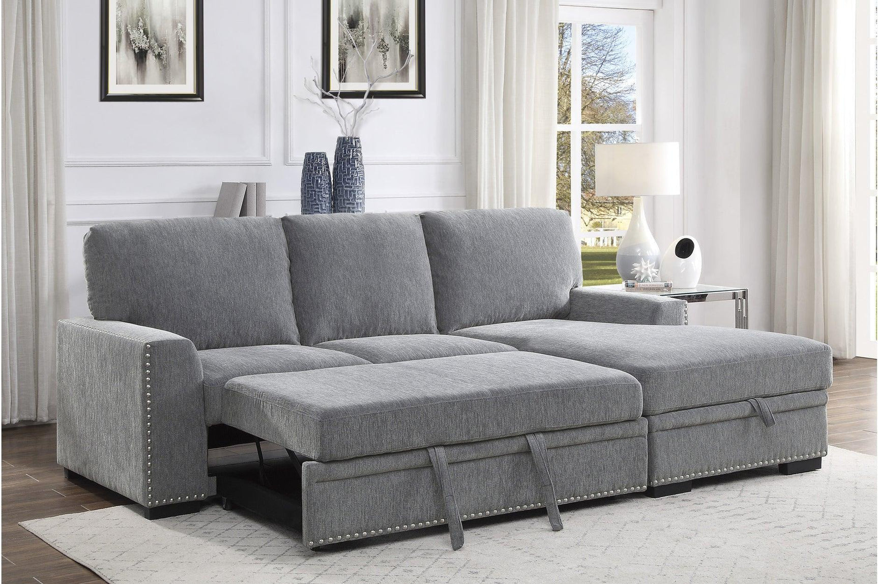 Morelia Dark Gray Solid Wood And Plywood Chenille Fabric Upholstery 2Pc Set: Sofa, Love - Ella Furniture