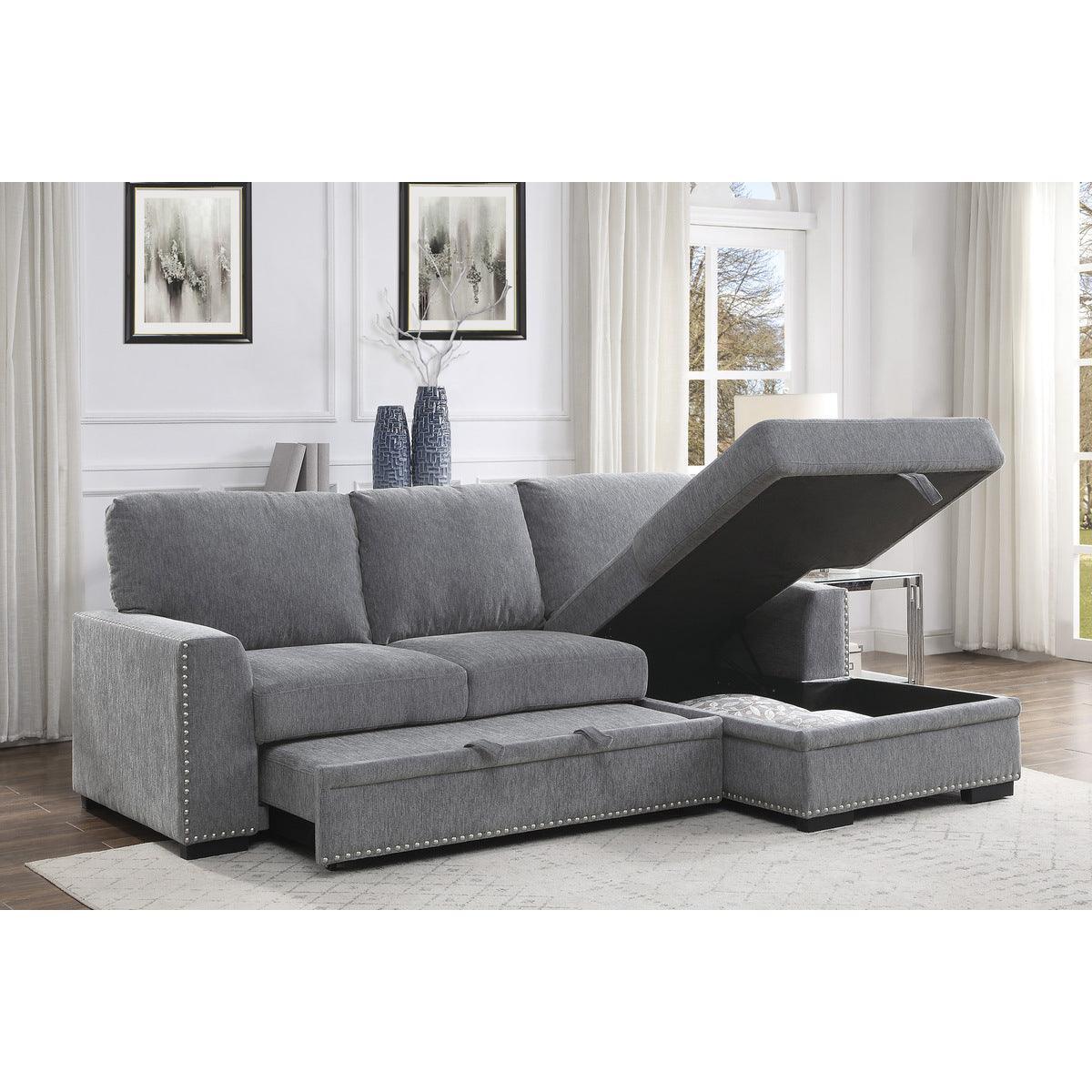 Morelia Gray Chenille Fabric Upholstery 2-Piece Sectional With Pull-out Bed And Right Chaise - Ella Furniture