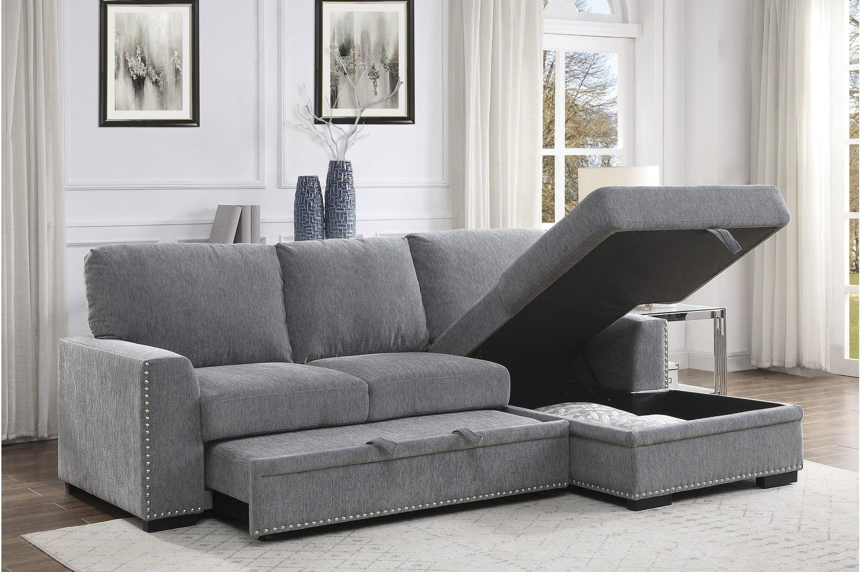 Morelia Dark Gray Solid Wood And Plywood Chenille Fabric Upholstery 2Pc Set: Sofa, Love - Ella Furniture