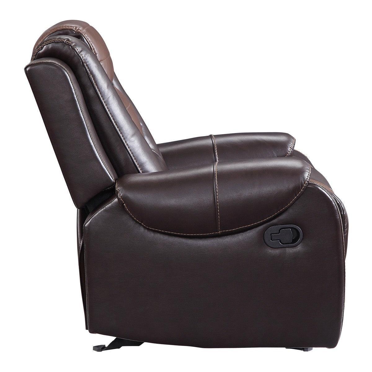 Briscoe Light And Dark Brown Solid Wood Premium Faux Leather Upholstery Glider Reclining Chair - Ella Furniture