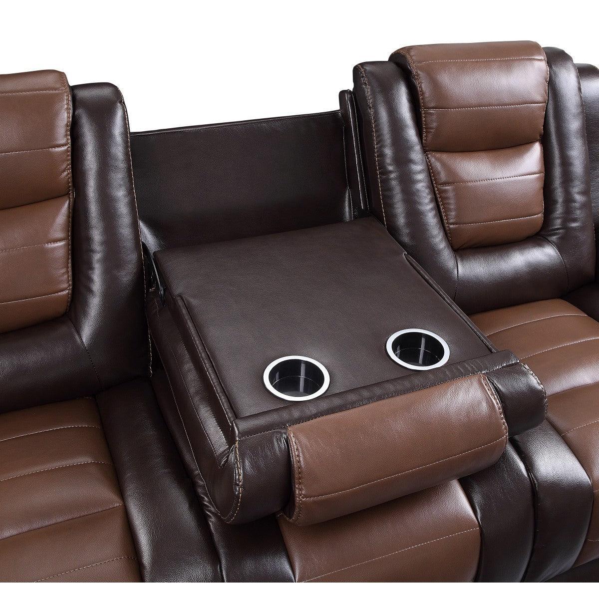 Briscoe 2-Tone (Light Brown And Dark Brown) Premium Faux Leather Upholstery Double Reclining Sofa - Ella Furniture