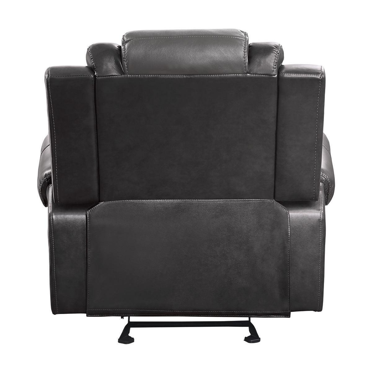 Briscoe Light And Dark Gray Solid Wood Premium Faux Leather Upholstery Glider Reclining Chair - Ella Furniture