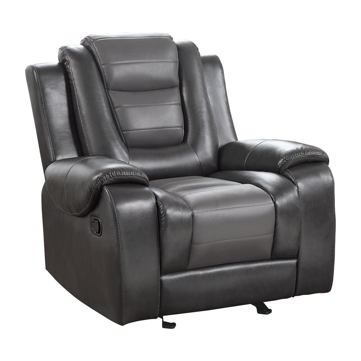 Briscoe Light And Dark Gray Solid Wood Premium Faux Leather Upholstery Glider Reclining Chair - Ella Furniture