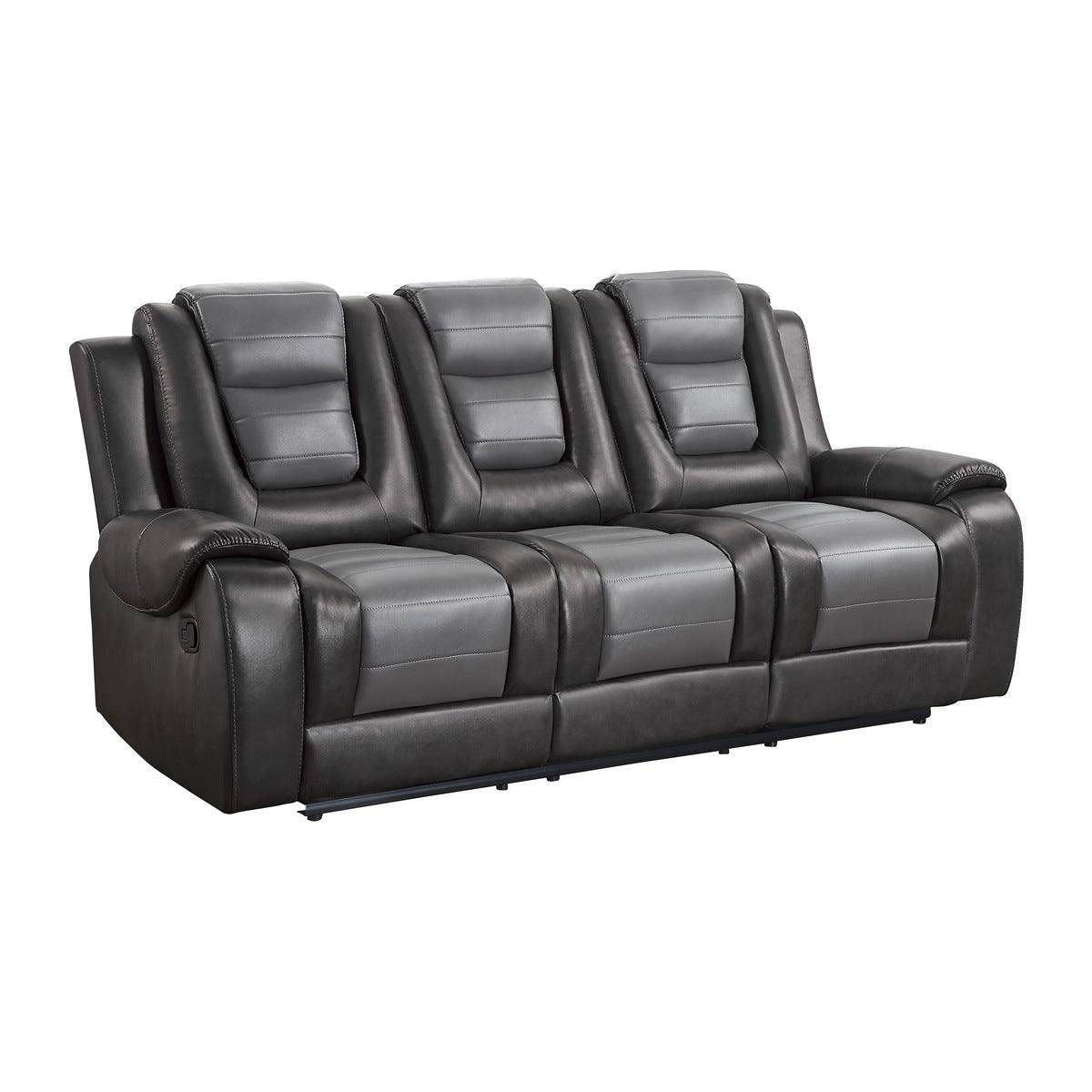 Briscoe 2-Tone (Light Gray And Dark Gray) Premium Faux Leather Upholstery Double Reclining Sofa - Ella Furniture