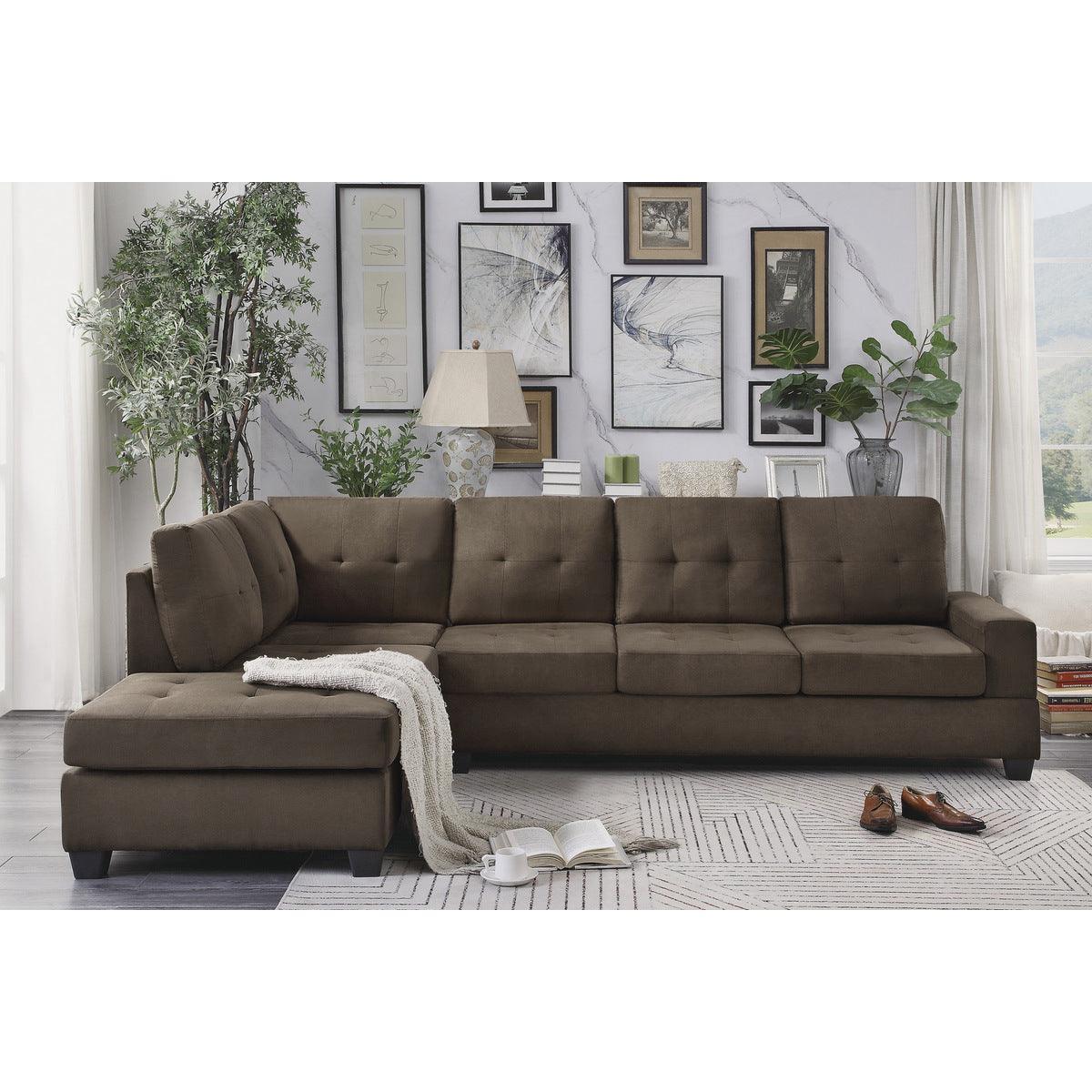 Maston Chocolate Microfiber Fabric Upholstery 2-Piece Reversible Sectional Drop-down Cup Holders - Ella Furniture