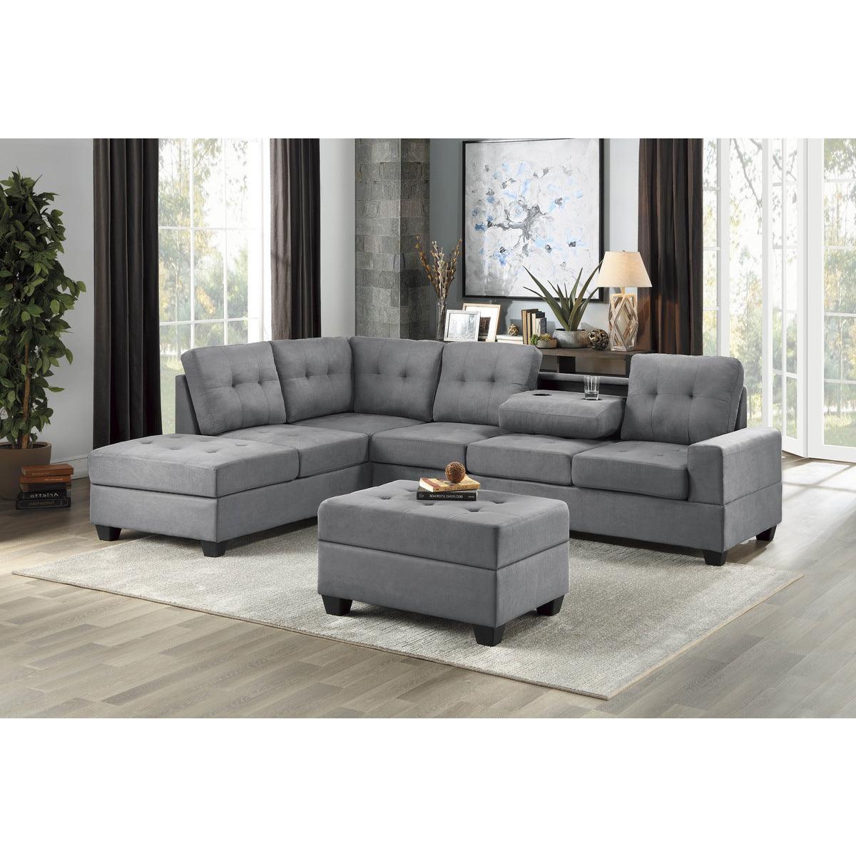 Maston Gray Solid Wood Microfiber Fabric Upholstery 2-Piece Reversible Sectional Storage Ottoman - Ella Furniture