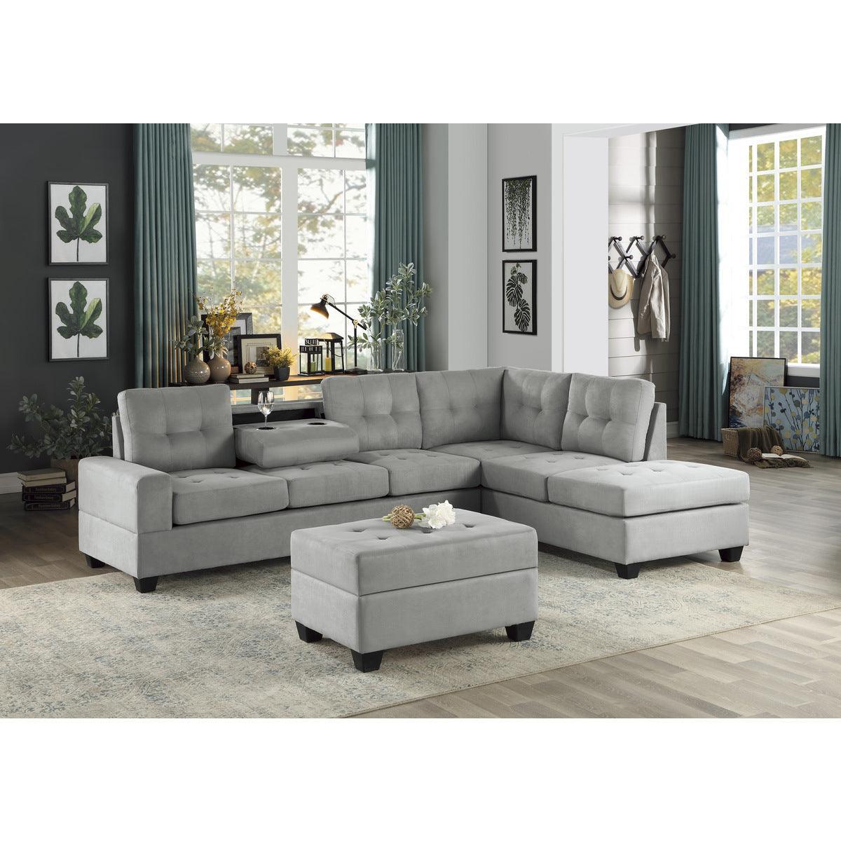 Maston Light Gray Solid Wood Plywood Microfiber Fabric Upholstery 2-Piece Reversible Sectional - Ella Furniture