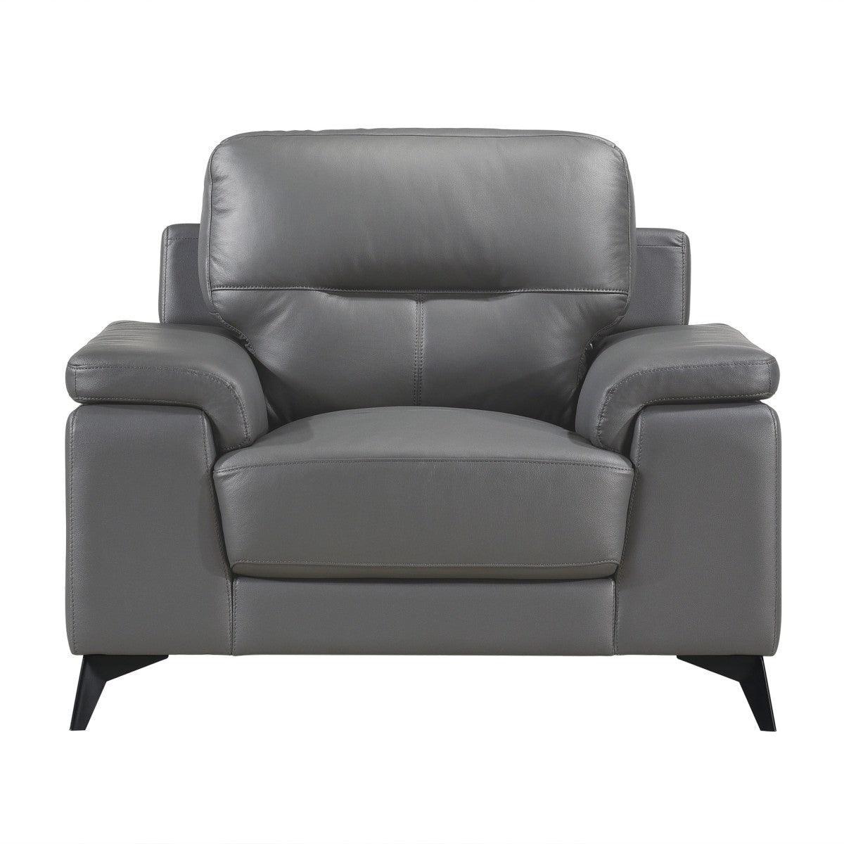 Mischa Dark Gray Solid Wood And Plywood Top Grain Lether Faux Leather Upholstery Chair - Ella Furniture