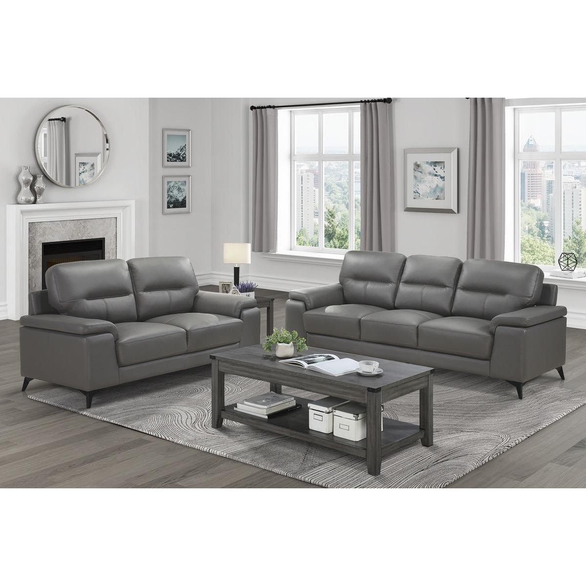 Mischa Dark Gray 100% Top Grain Leather Where The Body Touches, All Else Faux Leather Love Seat - Ella Furniture