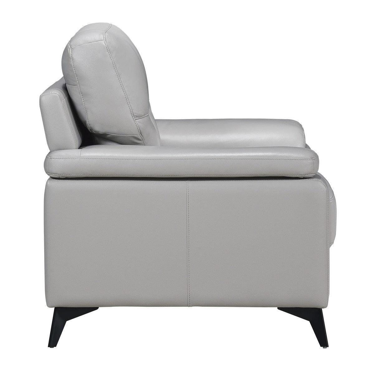Mischa Silver Gray Solid Wood And Plywood Top Grain Lether Faux Leather Upholstery Chair - Ella Furniture