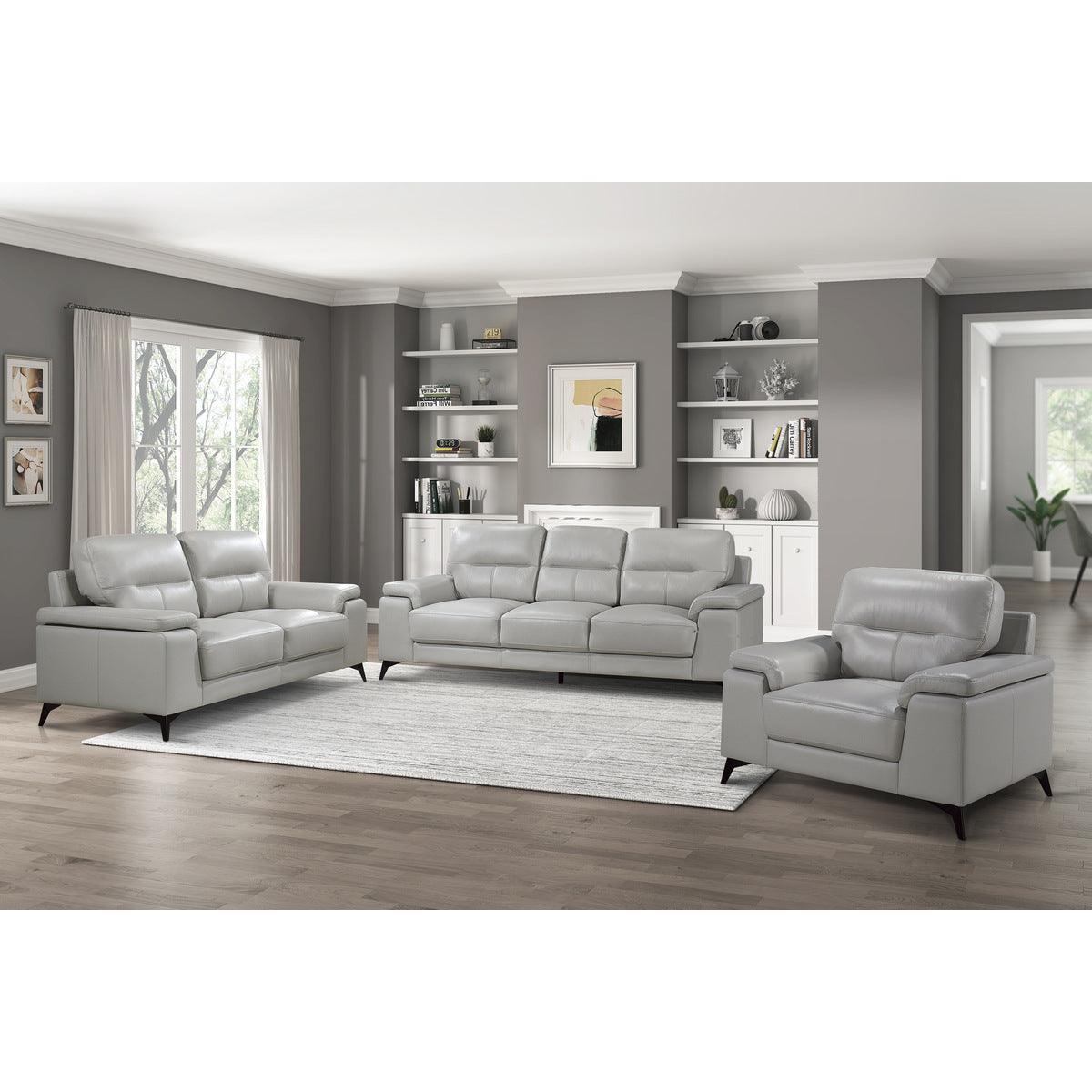 Mischa Silver Gray 100% Top Grain Leather Where The Body Touches, All Else Faux Leather Sofa - Ella Furniture